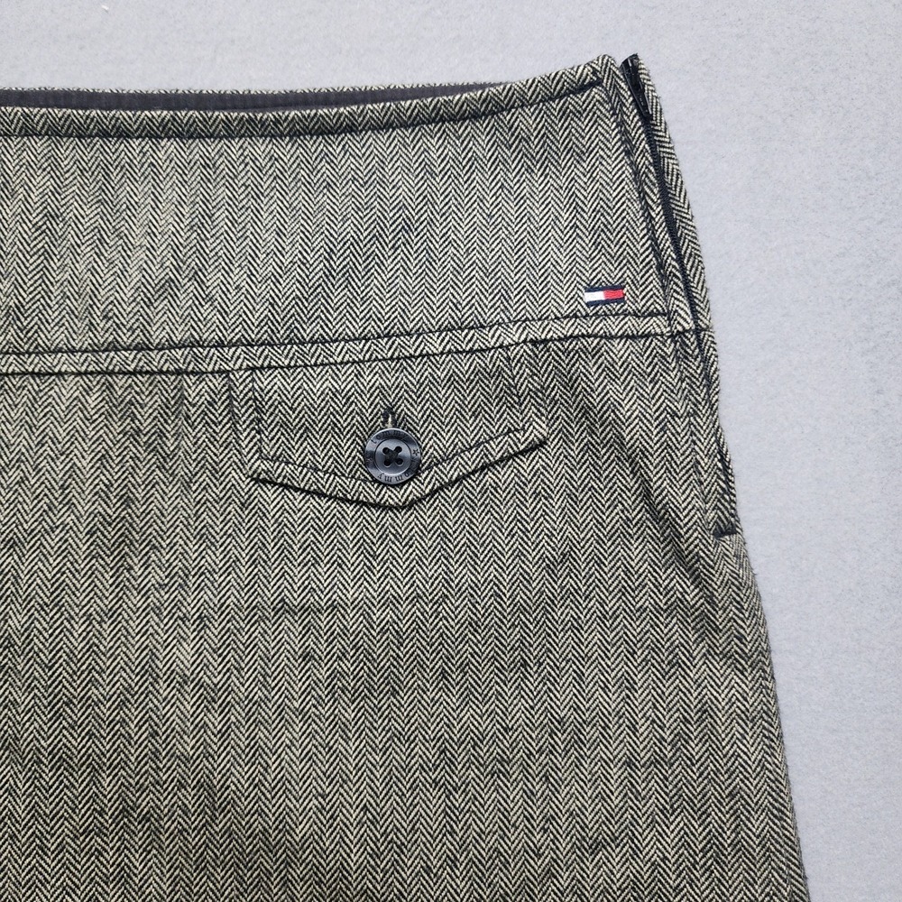 Vintage Tommy Jeans Herringbone Mini Skirt Gray Wool Blend Y2K Size 13 - Picture 3 of 10